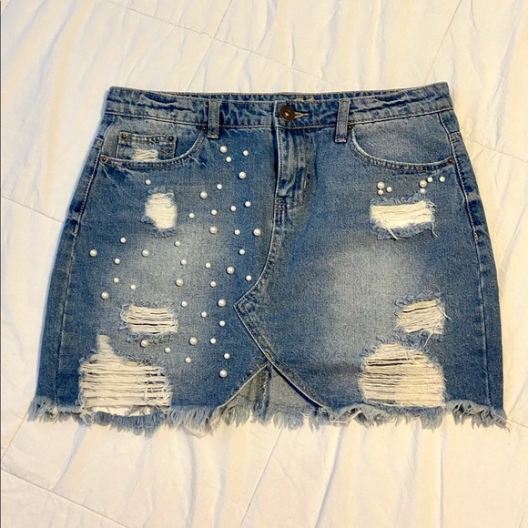 Rue21 Dresses & Skirts - Jean skirt pearls details Rue 21 Medium stylish